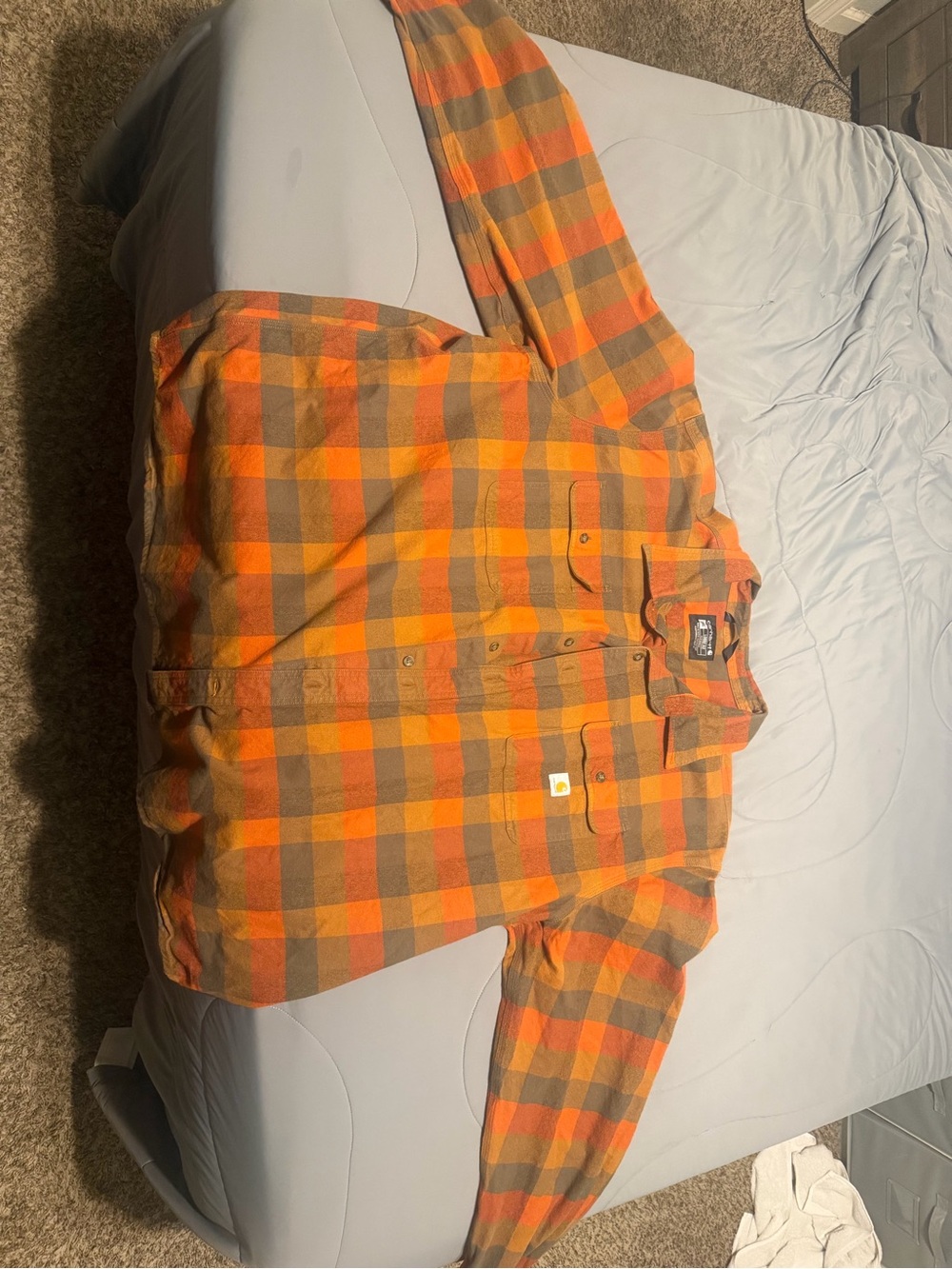 Carhartt Orange and Brown Plaid Button-Down Shirt